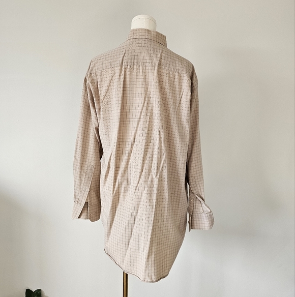 Monsieur Givenchy Men's Beige Checkered Shirt 17 Button Up Long Sleeve Shirt - Picture 2 of 4